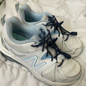 New Balance White and Blue Sneakers